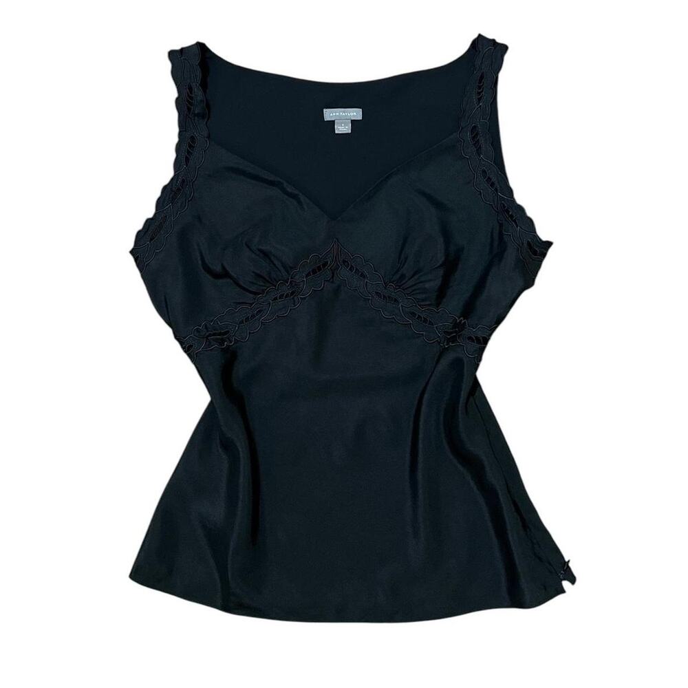 Ann Taylor Black Silk Embroidered Lace Whimsygoth Gothic Sleeveless Top 0/XS